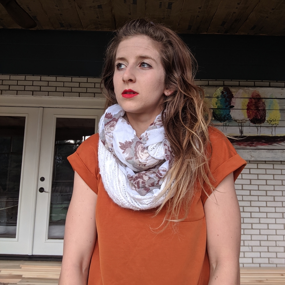 Cream Flowered Infinity Scarf
